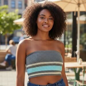 AE AMERICAN EAGLE Green Blue Crochet Knit Strapless Crop Tank Plus Size XXL Boho